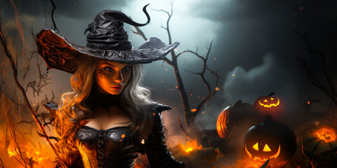 Beautiful Witch: Enchanting Woman Embracing Halloween Spirit
