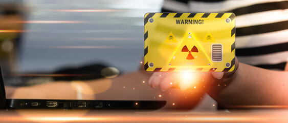 Hazardous substance warning: Biohazard symbol, hazard signs in the laboratory - concept art...