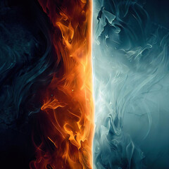 One side is fire, the other side is ice, the two sides meet and intertwine with Generative AI.