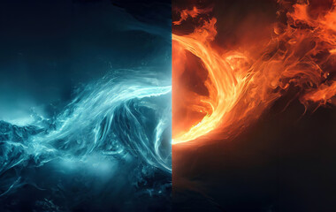 One side is fire, the other side is ice, the two sides meet and intertwine with Generative AI.