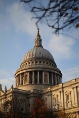 Dome of St Paul Cathedral against the background of the sky. London, England.