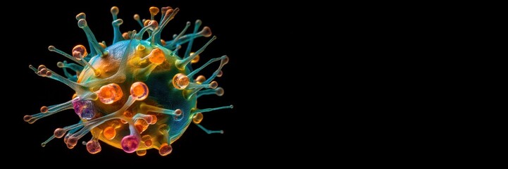 Obraz premium banner virus on a black background. Concept to help illustrate gene and drug therapy and research. High quality photo