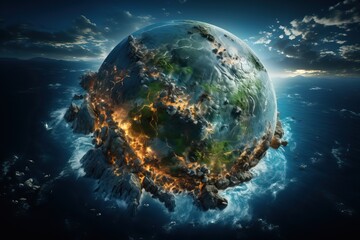 globe terrestre constitué de l'océan, vue de l'espace, IA, génératif, numérique, art, illustration