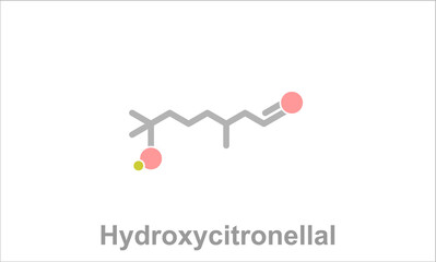 Simplified formula icon of hydroxycitronellal. Substance has a sweet floral odor. Use in laundry detergents. 
