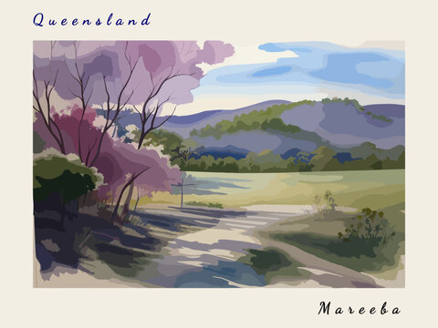 Mareeba: Postcard design with a scene in Australia and the city name Mareeba