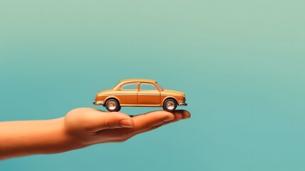 hand holding car on pastel background. generative ai