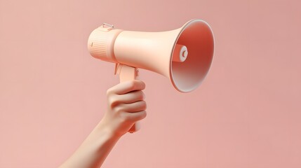 Megaphone in woman hands on pink background. business and public announcement concept. generative ai