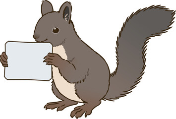 メッセージボードを持つニホンリス