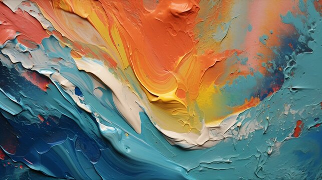 Paint Texture in multiple Colors with visible Brush Strokes. Artistic Background on a concrete Wall.
