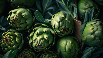 Fototapeta premium artichoke background collection of healthy food fruit and vegetables, natural background of fresh artichoke representing concept of organic vegetables , healthy eating, fresh ingredient