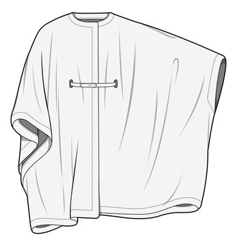 Front Open Caftan with Belt, Batwing Abaya with Belt Front and Back View. Fashion Flat Sketch Vector Illustration, CAD, Technical Drawing, Flat Drawing, Template, Mockup.