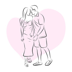 Couple show love for each other line art illustration