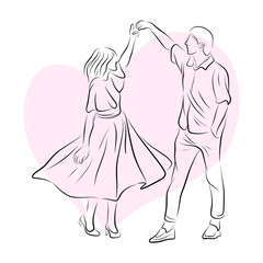 Couple show love for each other line art illustration