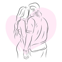 Couple show love for each other line art illustration