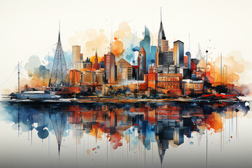 Obraz premium construction site at a modern city in watercolor design