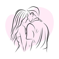 Couple show love for each other line art illustration