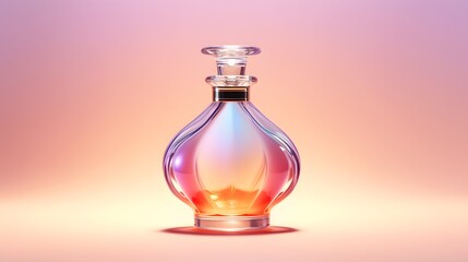 Obraz na płótnie Canvas Clear perfume bottle on beautiful pink, orange and purple gradient background. Women's essence. generative ai