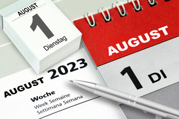 Deutscher Kalender Datum 1. August  2023 Dienstag Nahaufnahme