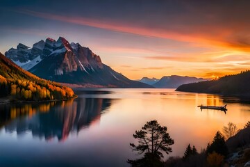 Fototapeta na wymiar sunrise over lake GENERATIVE AI TOOLS