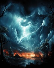 The background depicts a dark storm with sky, clouds, and lightning. (Illustration, Generative AI)