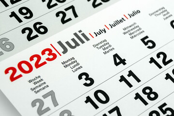 Deutscher Kalender Juli  2023  Nahaufnahme