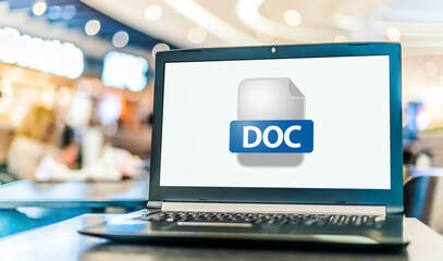 Laptop computer displaying the icon of DOC file