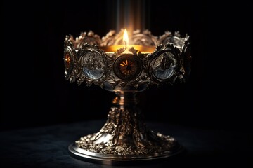 Eucharist Feast of Corpus Christi. Jesus Christ in the monstrance present in the Sacrament of the Eucharist. holy grail, bronze and gold cup with christian and religious cross. Jesus Christ.