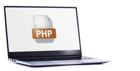 Laptop computer displaying the icon of PHP file