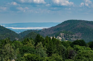 Scenic view of Zittauer-Gebirge mountain covered with greenery in Germany