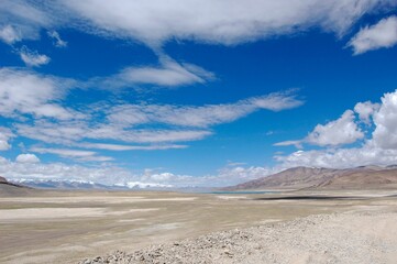 Atacama desert savanna, mountains and volcano landscape on a sunny day