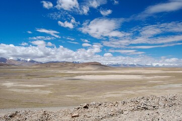 Atacama desert savanna, mountains and volcano landscape on a sunny day