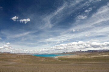 Aerial view of lake in desert