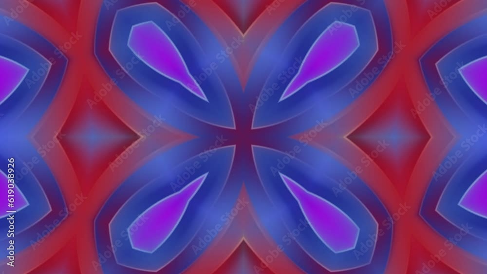 Wall mural animation purple background of loop digital art blue star kaleidoscope sequence pattern