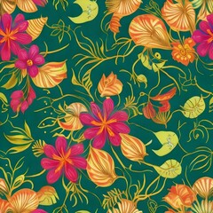 seamless repeating pattern, of beautiful flower, branch and leaves . ai generate