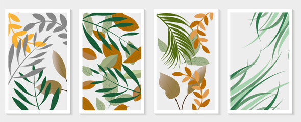 Fototapeta na wymiar Botanical wall art vector set. Foliage line art drawing with abstract shape. Abstract Plant Art design for print, cover, wallpaper, Minimal and natural wall art. Vector illustration