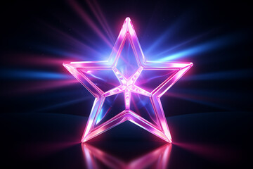 Neon bunter Stern mit Lichteffekten auf dunklem Hintergrund. Querformat. Generative Ai.