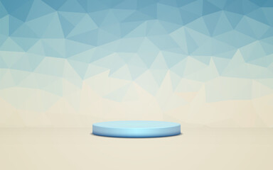 product podium display 3d blue pastel color Empty Cylinder circle in blue color polygon pattern background