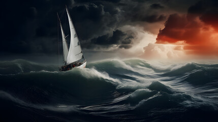 sailboat in the sea during storm