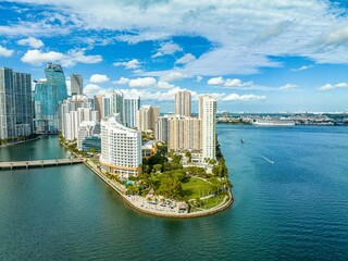 Aerial view of Brickell Key from the Mandarin Oriental
