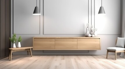 Cabinet wooden design on white room interior modern style