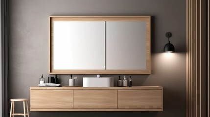 Modern Home Decoration with a White Canvas Frame against a Scandinavian Living Room Background.