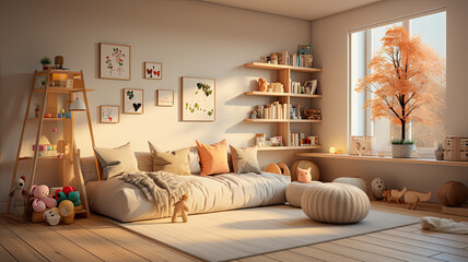 Kids Room Interior Photo, Real Estate, Design, Generative AI