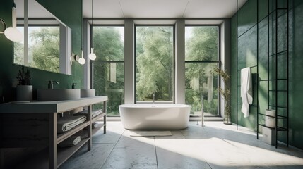 Interior of a luxurious bathroom with white walls