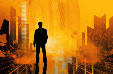 Obraz premium Abstract Image of business people in the digital city