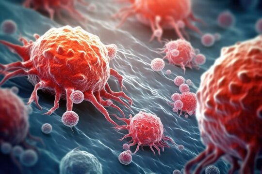 Cancer cells on scientific background, Generative AI