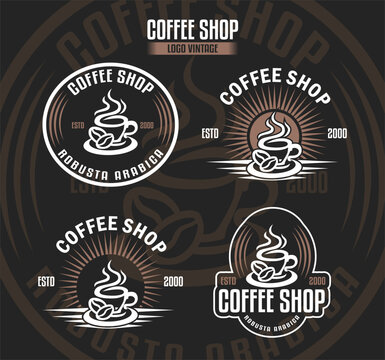 coffee shop logo vector illustration vintage retro emblem sticker badges design template good for cafe