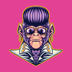 elvis monkey head mascot logo illustration