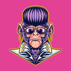 elvis monkey head mascot logo illustration