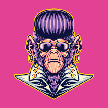 elvis monkey head mascot logo illustration