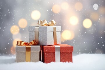 Christmas Holiday Background with Gift Box. Illustration AI Generative.
